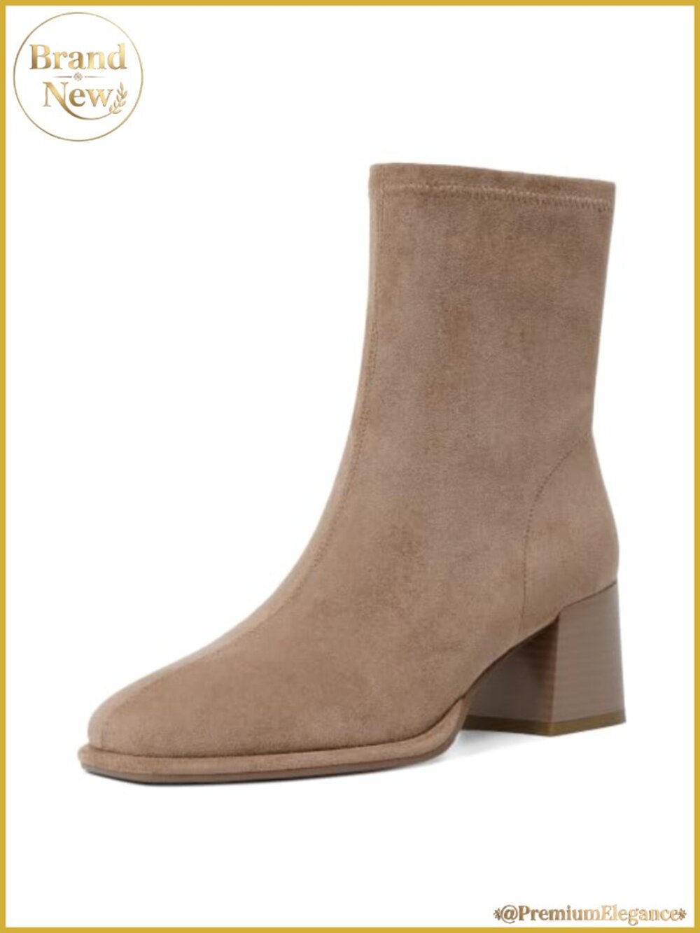 Faux Suede Ankle Boots Square Toe Chunky Block Heel Side Zipper